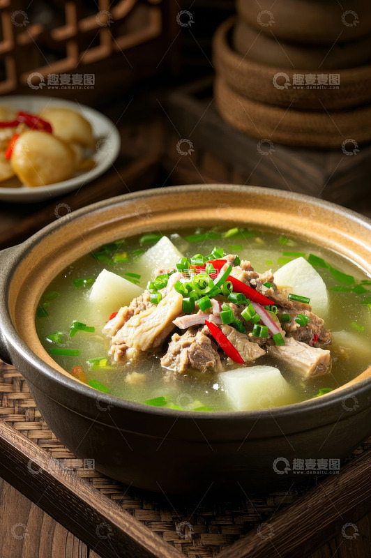 瓦罐萝卜炖肉美食特写