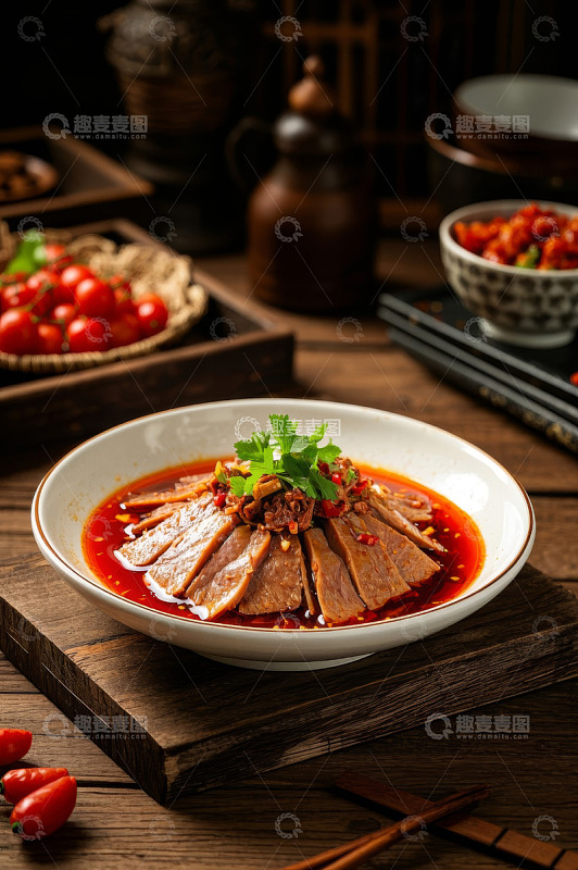 中式摆盘的酱香牛肉美食