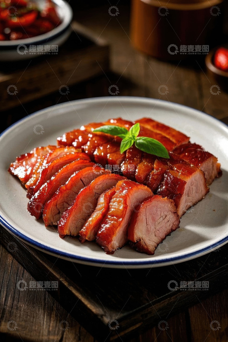 中式摆盘的美味叉烧肉