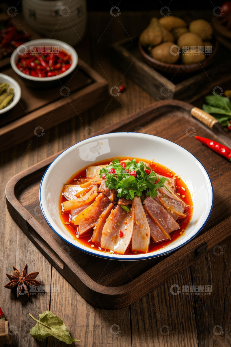 高清大图下载【趣麦麦图】木盘上的凉拌卤肉美食