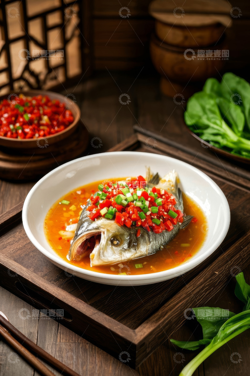 高清大图下载【趣麦麦图】中式餐桌上的剁椒鱼头