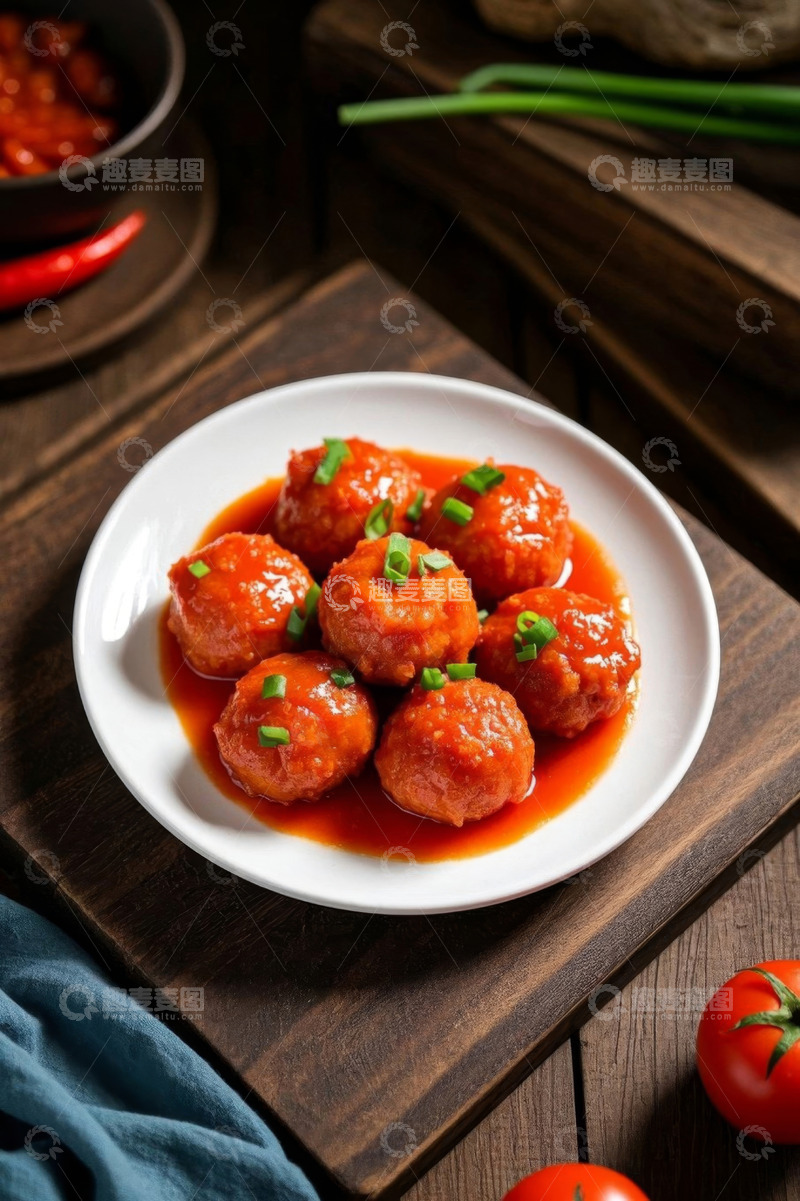 高清大图下载【趣麦麦图】盘中红烧肉丸特写