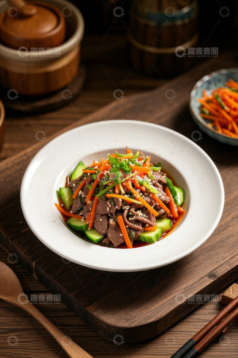 高清大图下载【趣麦麦图】中式凉拌牛肉菜肴特写