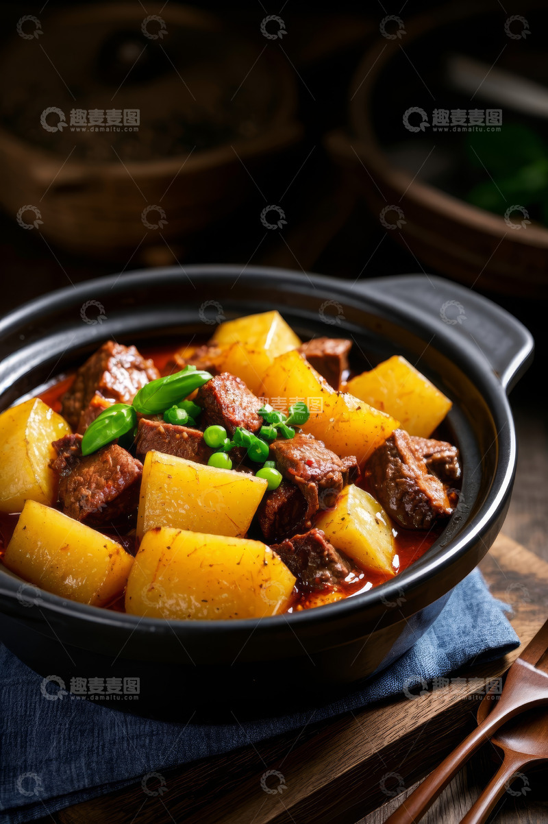 高清大图下载【趣麦麦图】砂锅土豆炖牛肉美食素材