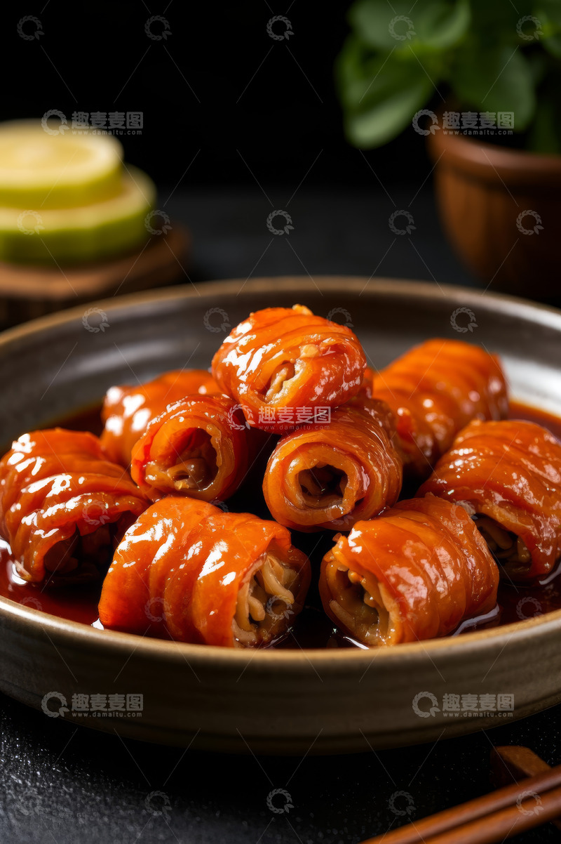 高清大图下载【趣麦麦图】盘中卤味猪尾特写