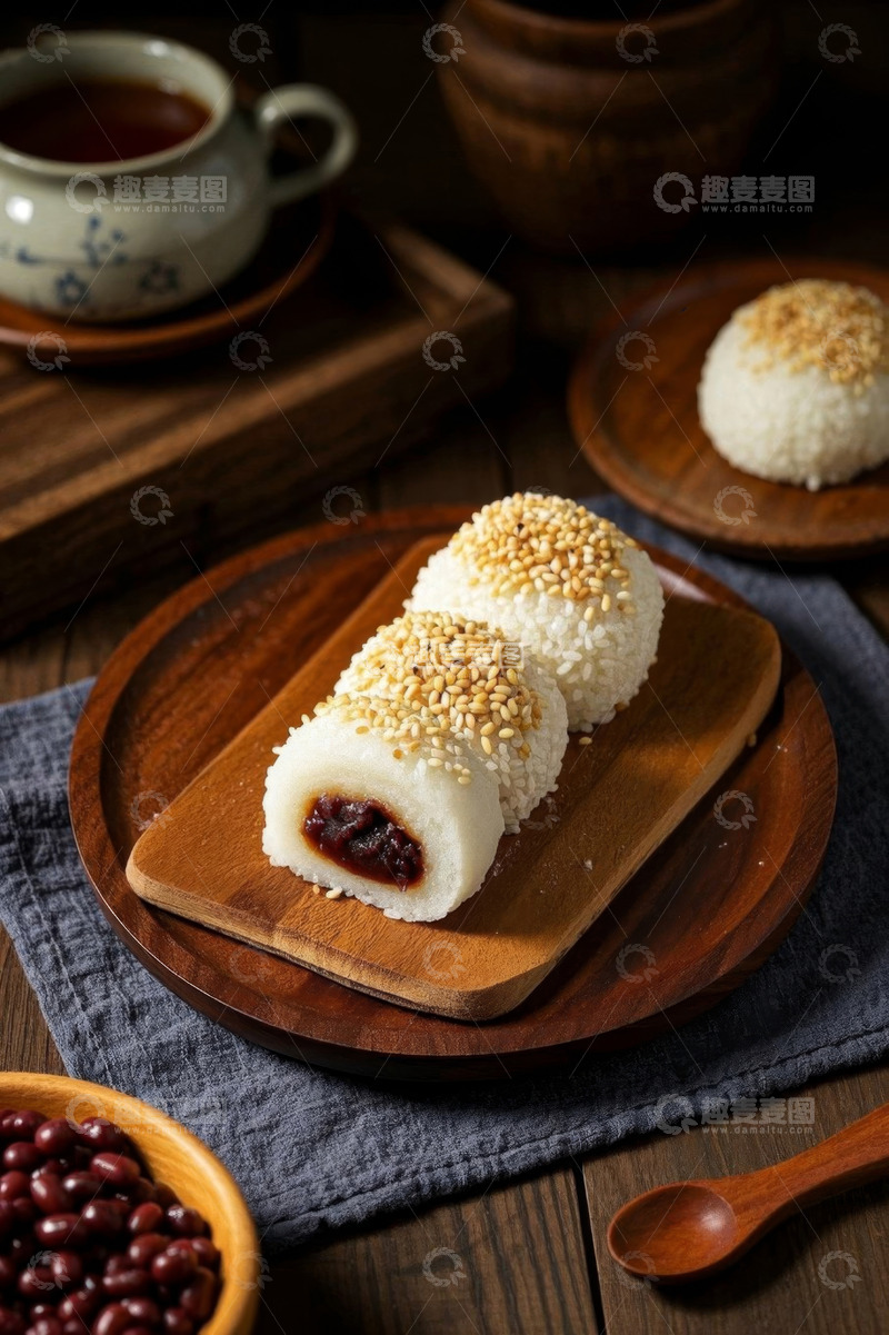 高清大图下载【趣麦麦图】中式传统点心豆沙糯米卷