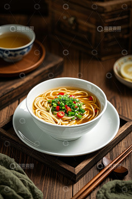 中式餐桌上的一碗面条