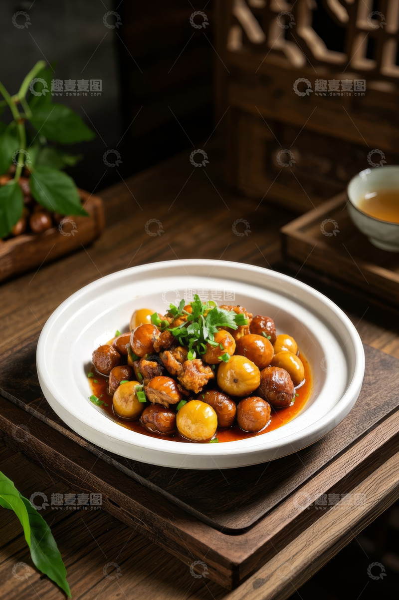 高清大图下载【趣麦麦图】中式菜肴板栗烧肉特写
