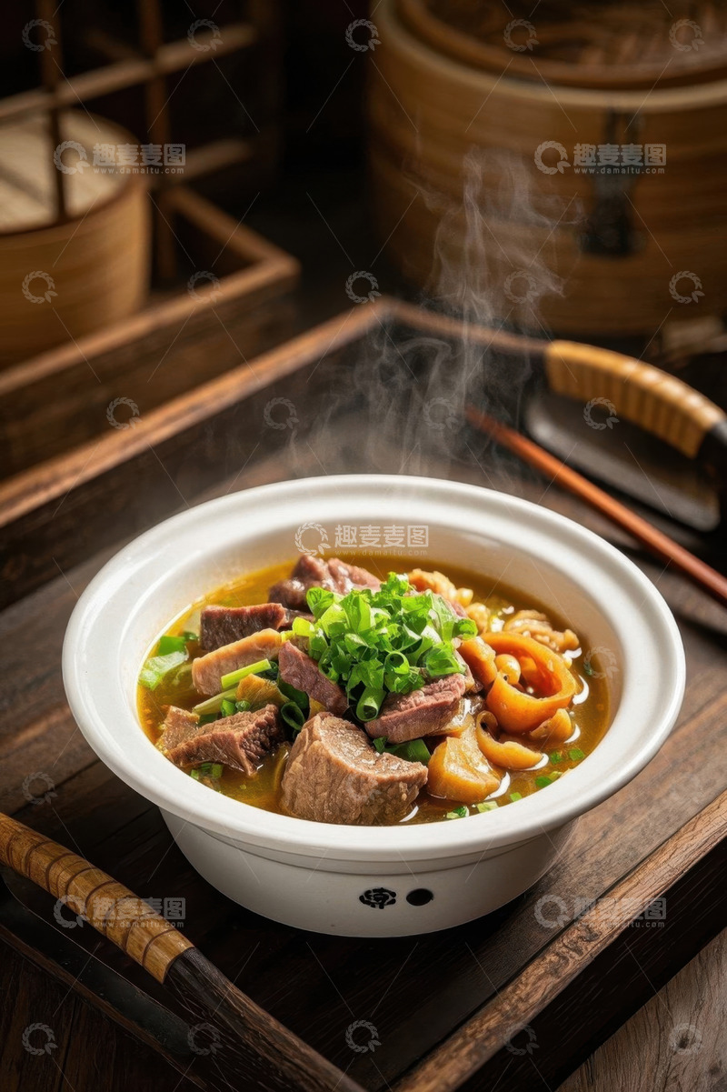 高清大图下载【趣麦麦图】热气腾腾的牛肉汤特写