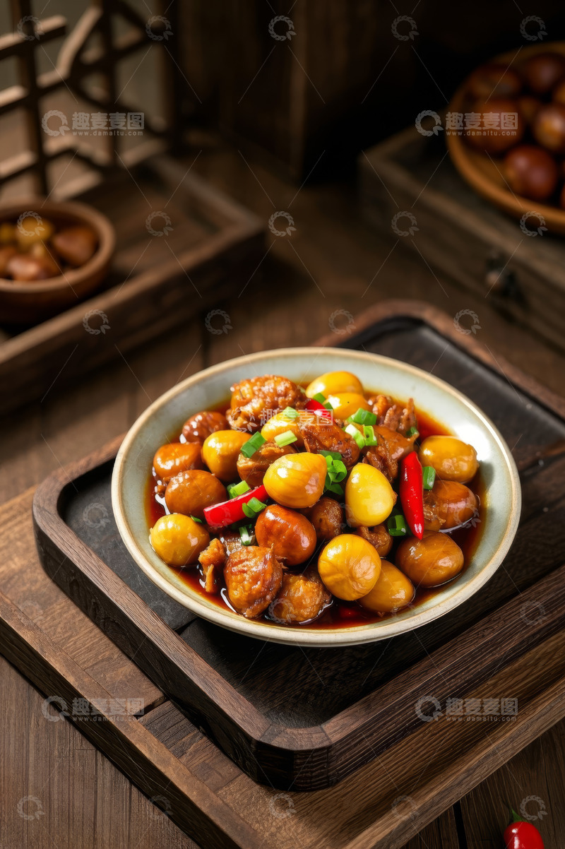 高清大图下载【趣麦麦图】板栗烧肉丸中式菜肴