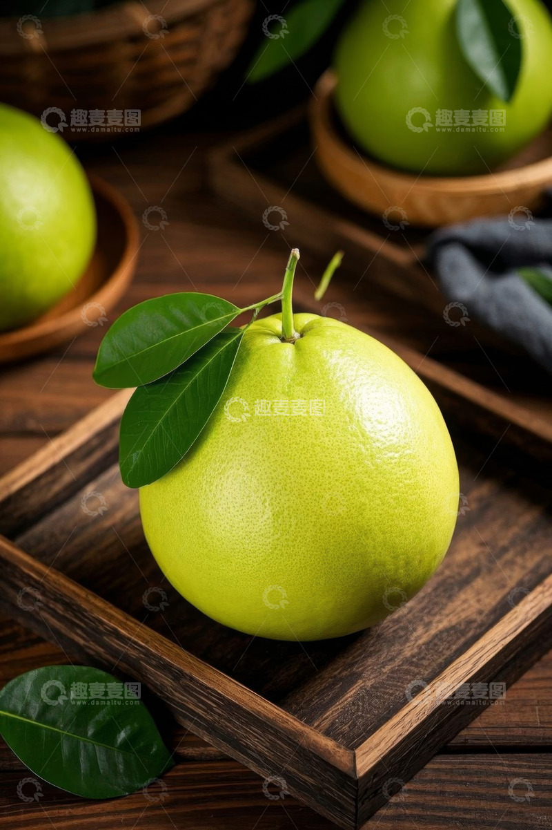 高清大图下载【趣麦麦图】木盘上摆放的新鲜柚子