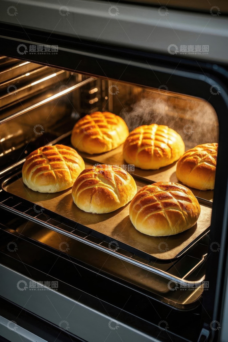 高清大图下载【趣麦麦图】烤箱中烤制的新鲜面包