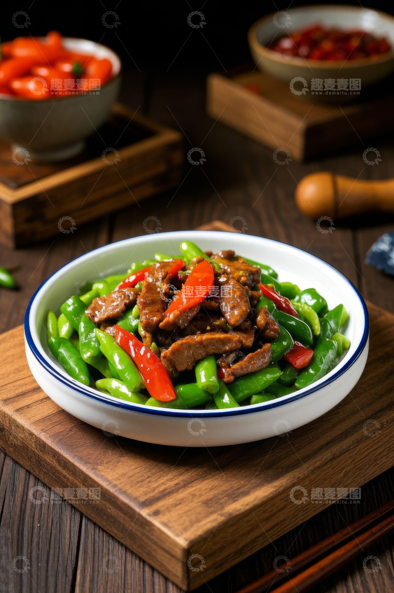 高清大图下载【趣麦麦图】碗装青椒炒牛肉家常菜
