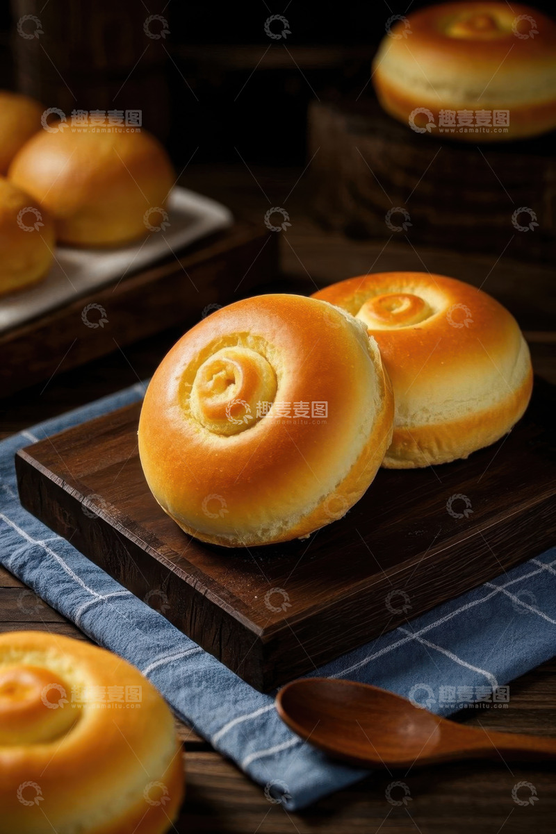 高清大图下载【趣麦麦图】木盘上摆放的美味面包