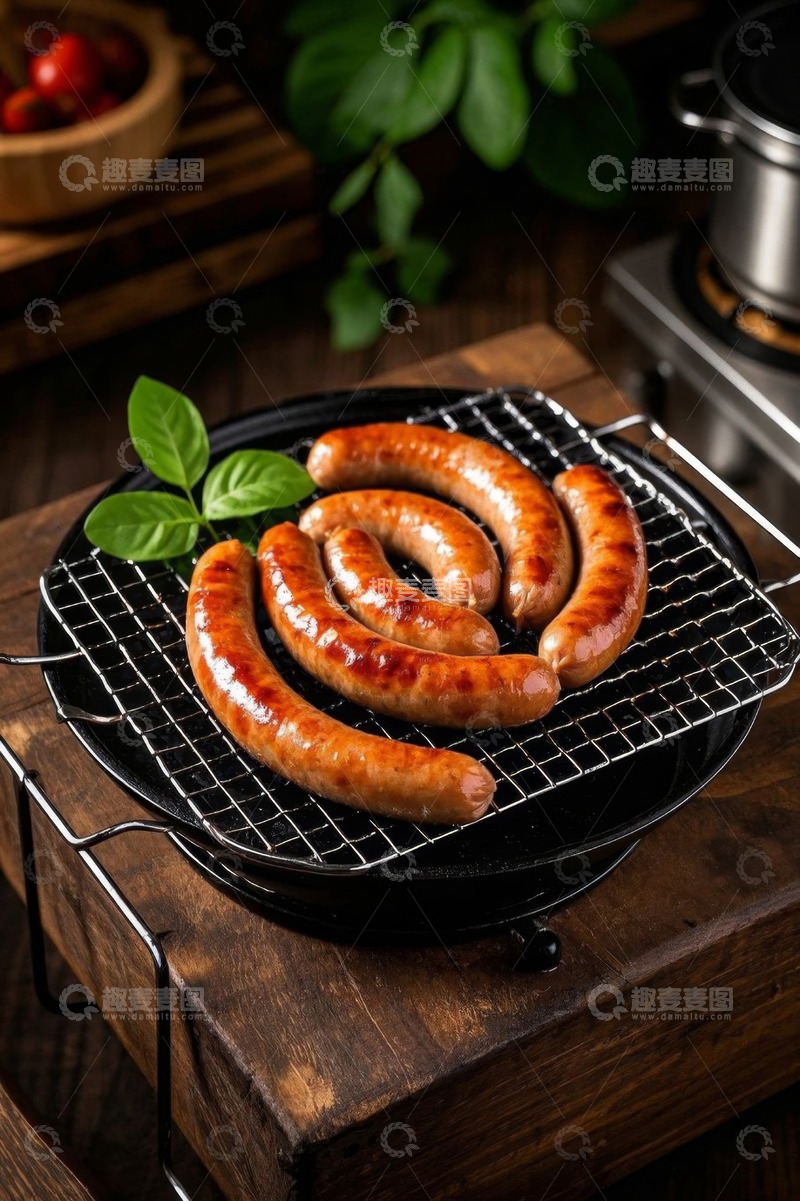 高清大图下载【趣麦麦图】烤架上的美味香肠