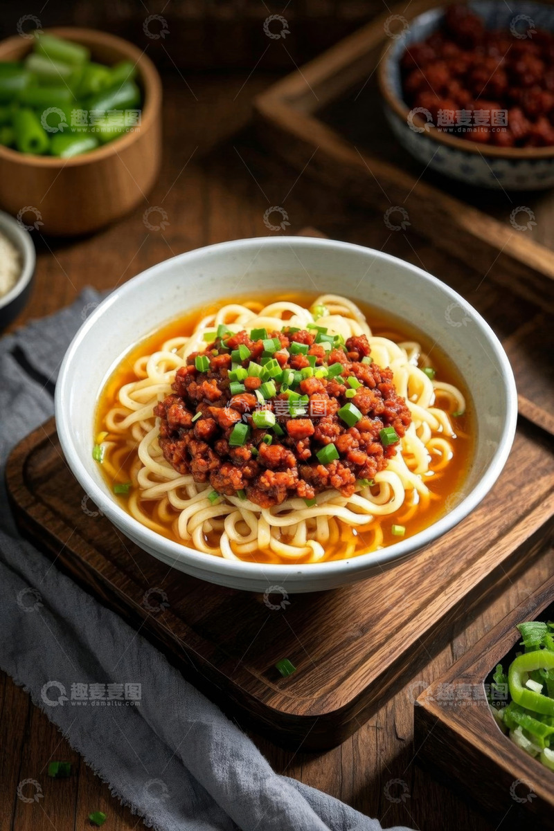 高清大图下载【趣麦麦图】肉酱葱花面条摆拍