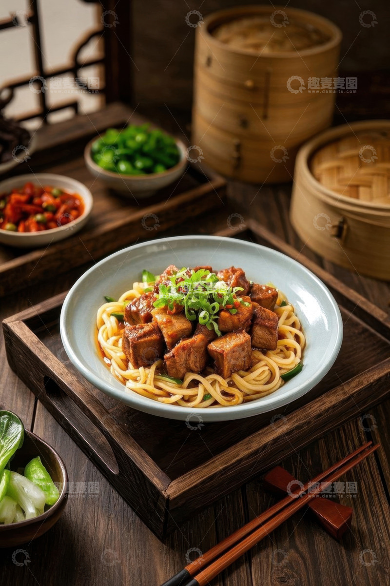 高清大图下载【趣麦麦图】中式餐桌的美味面条与配菜