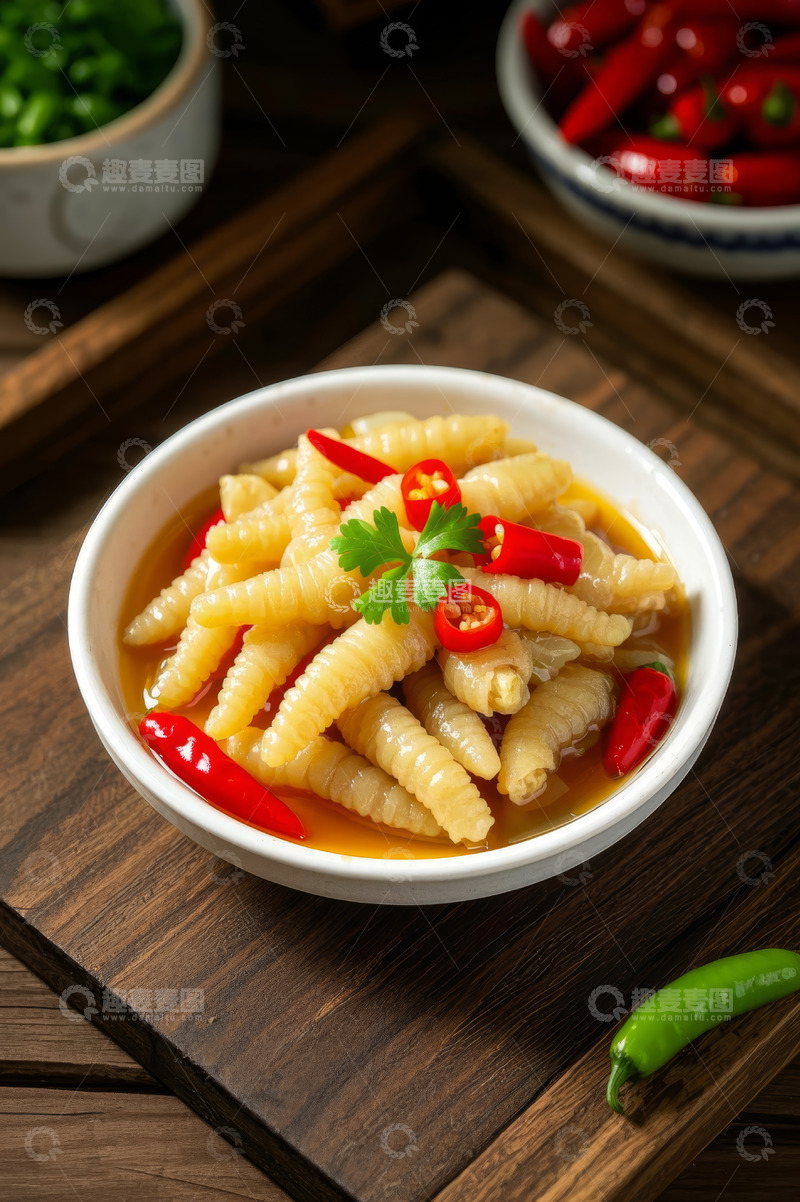 高清大图下载【趣麦麦图】碗装卤鸡爪配辣椒香菜
