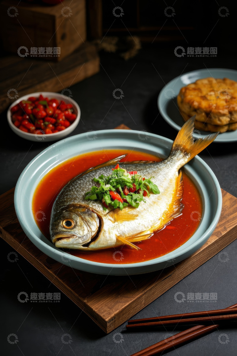 高清大图下载【趣麦麦图】红烧鱼配配菜美食素材
