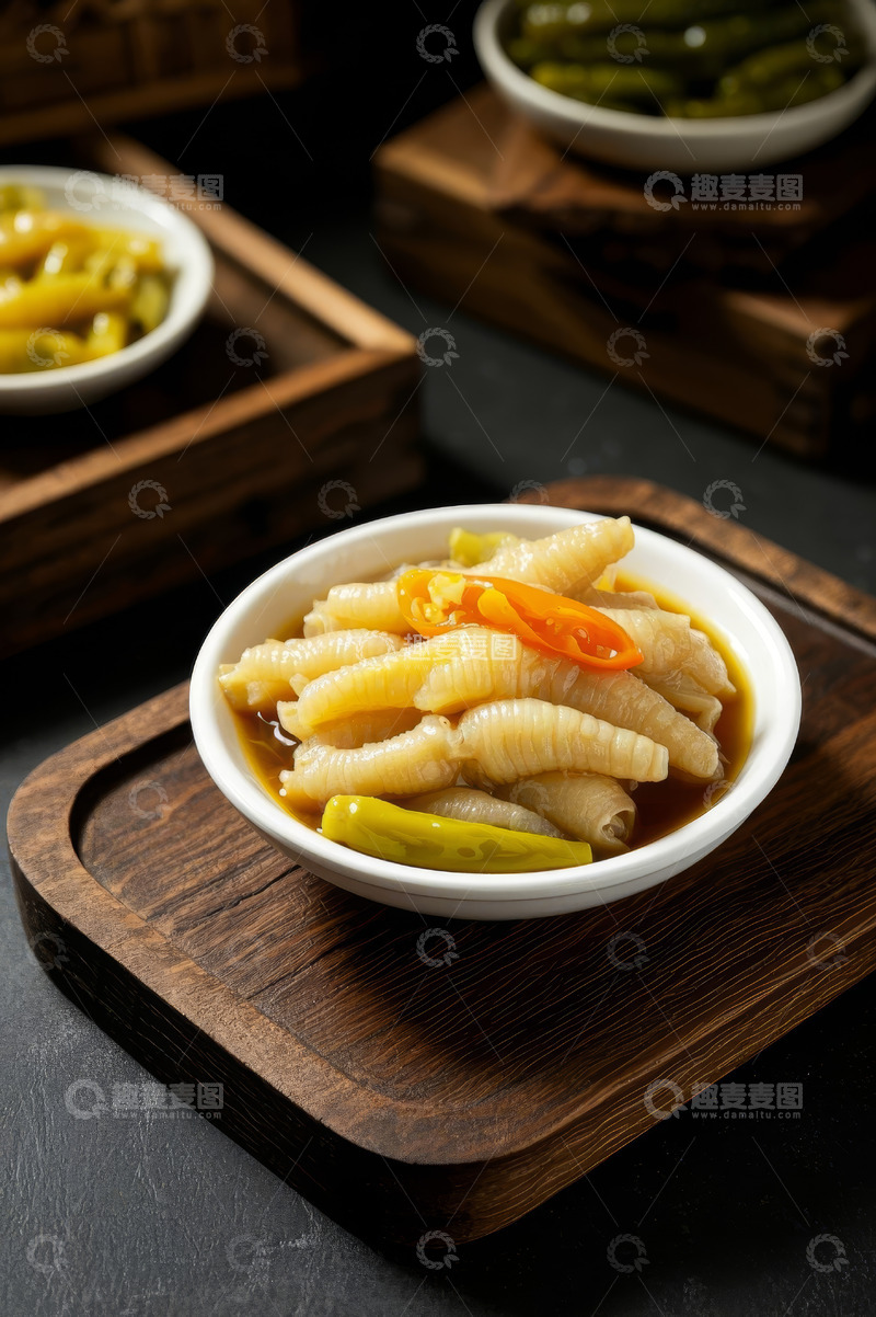 高清大图下载【趣麦麦图】木盘上的泡椒鸡爪美食