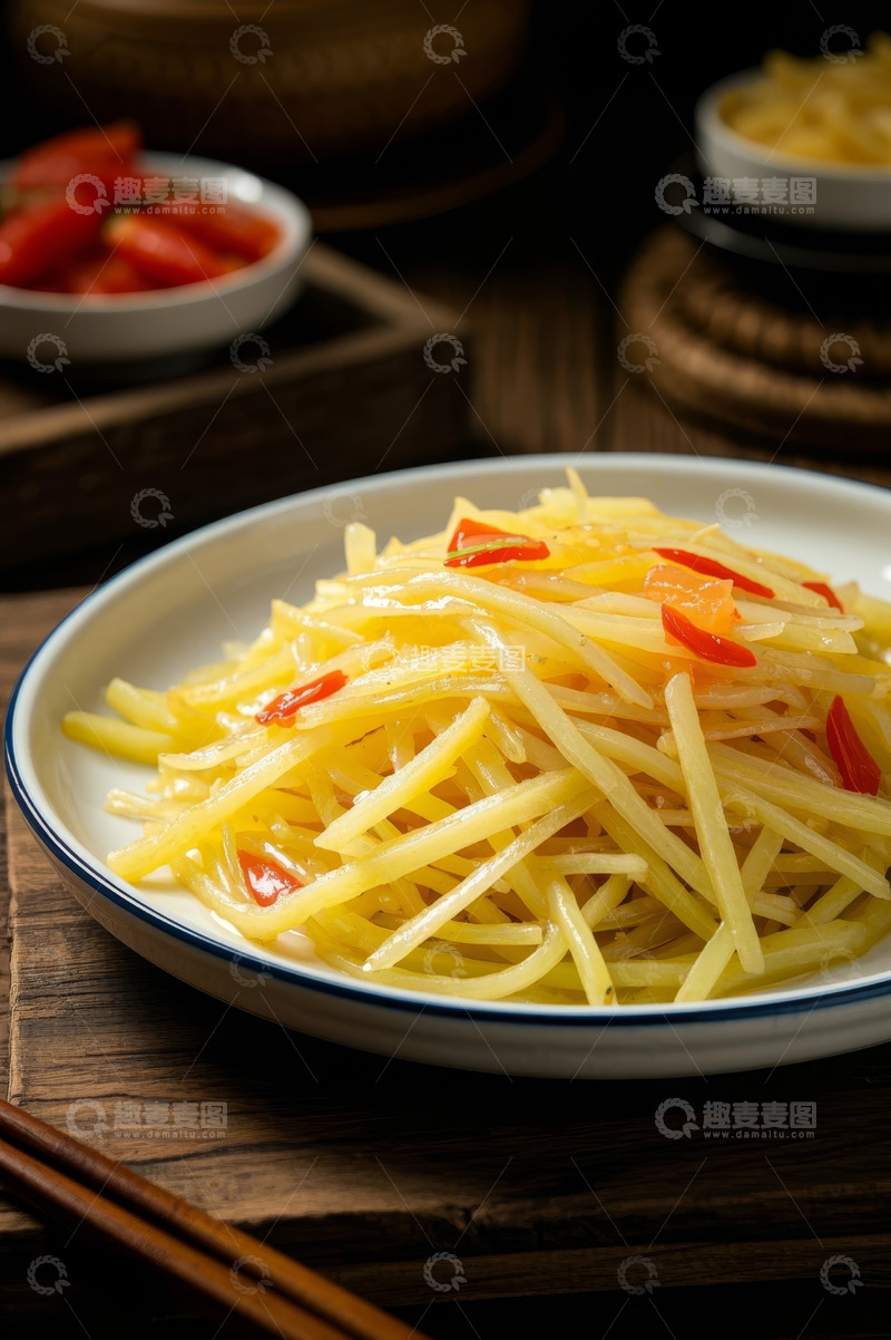高清大图下载【趣麦麦图】盘中醋溜土豆丝特写