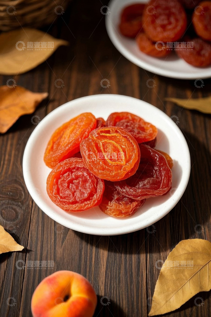 高清大图下载【趣麦麦图】木桌上摆放的杏干与鲜杏