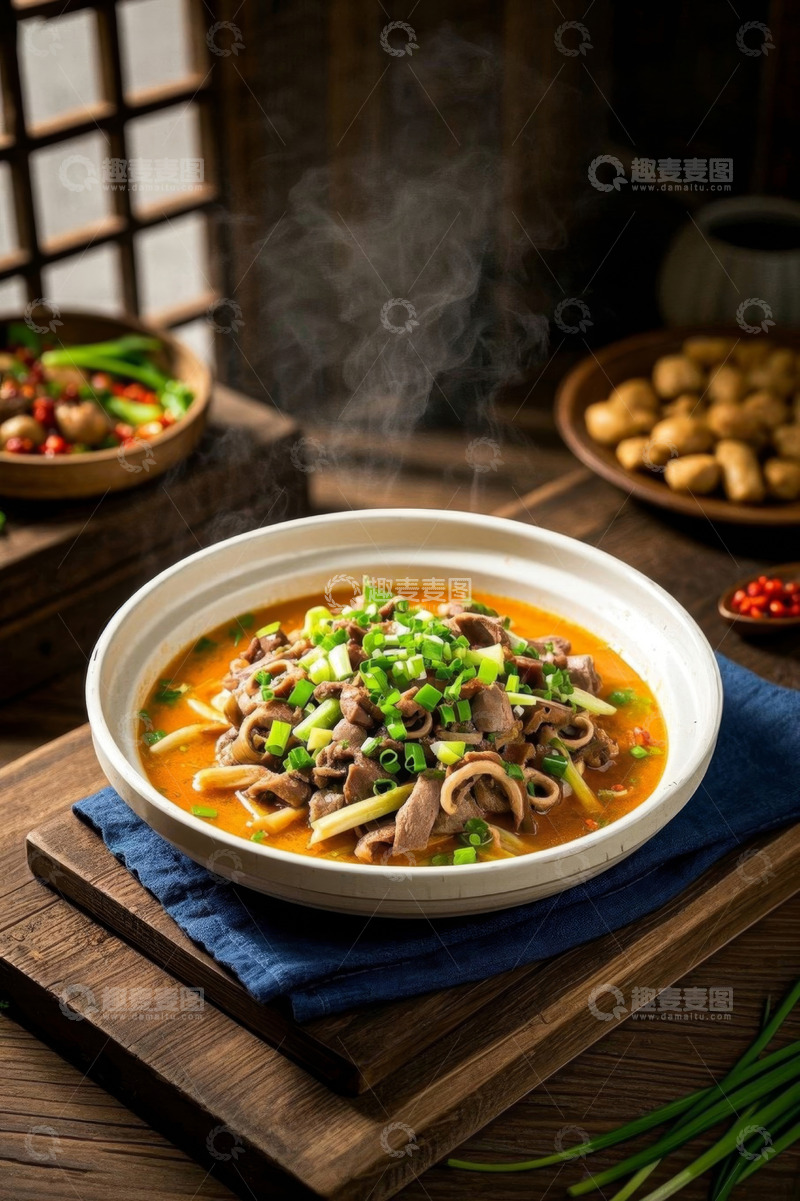 高清大图下载【趣麦麦图】热气腾腾的鸡杂汤美食特写
