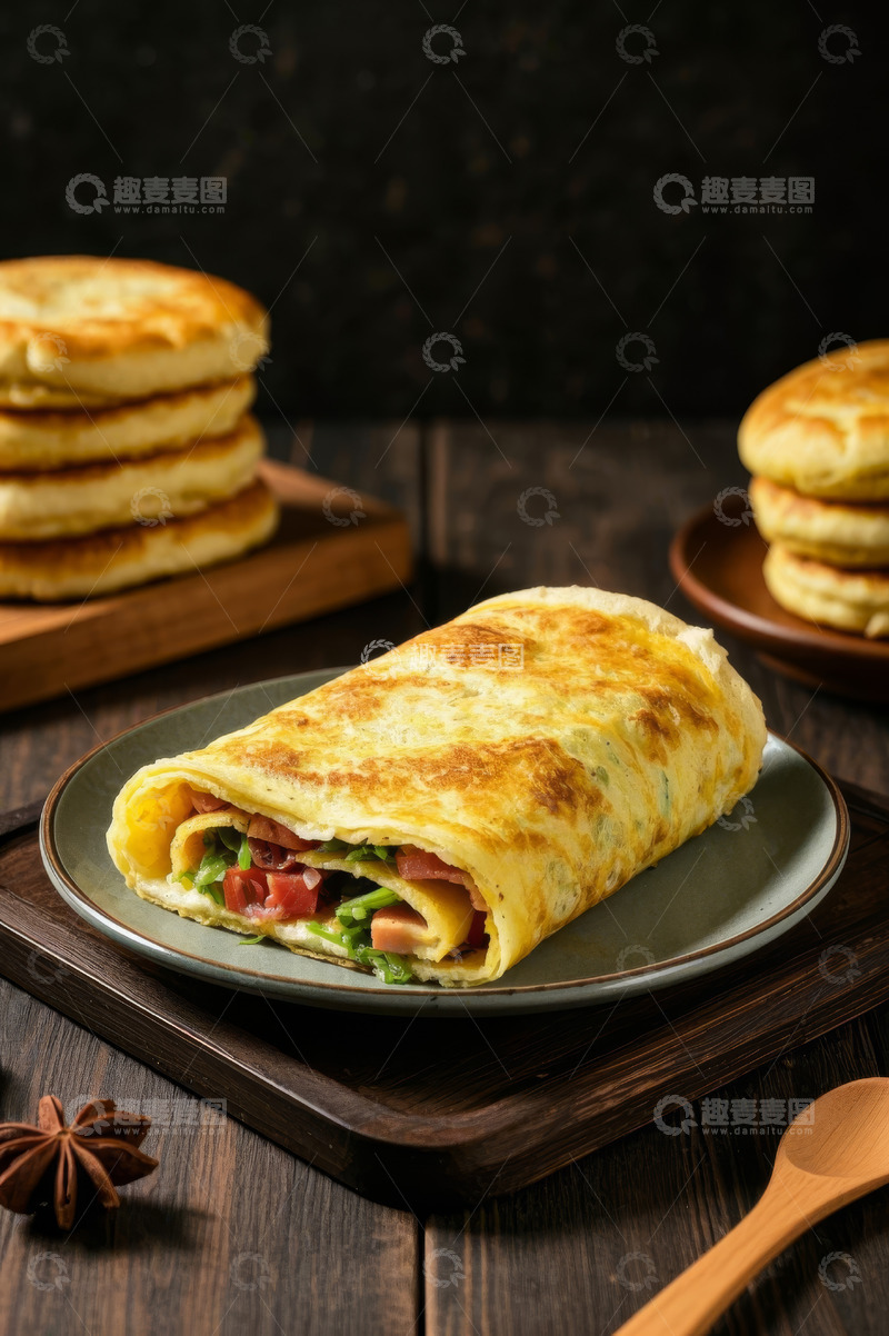 高清大图下载【趣麦麦图】美味早餐煎饼特写