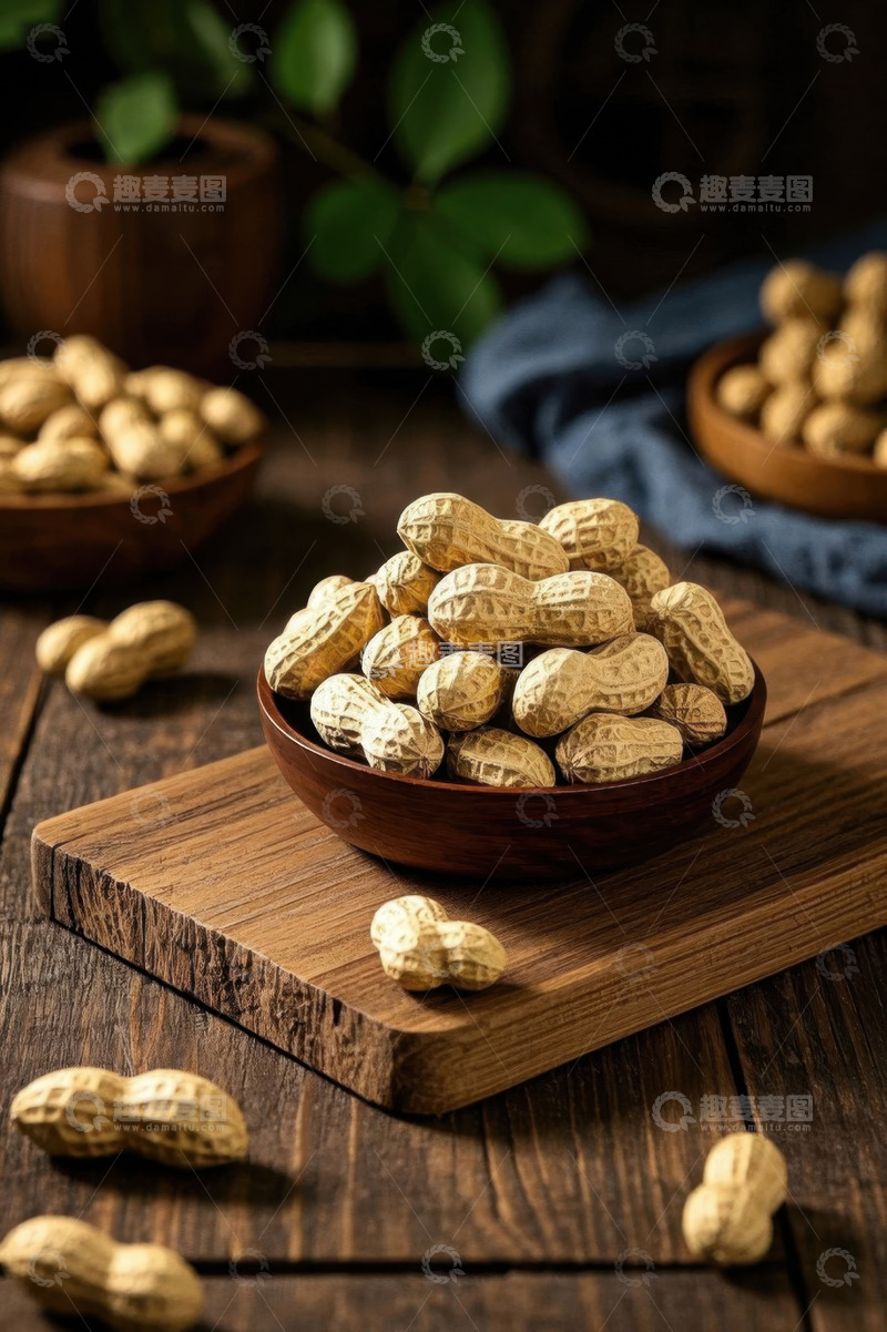 高清大图下载【趣麦麦图】木碗中堆放的新鲜花生