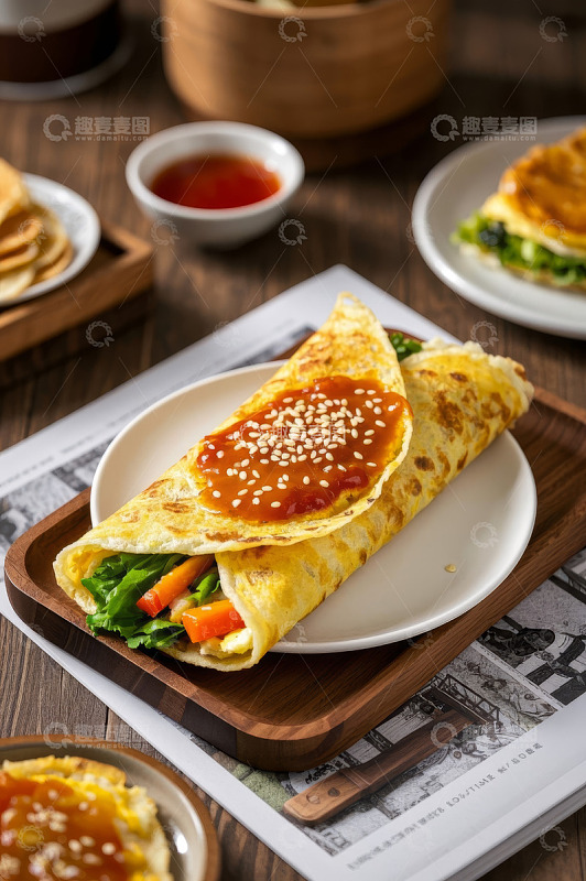 餐桌上的美味早餐煎饼