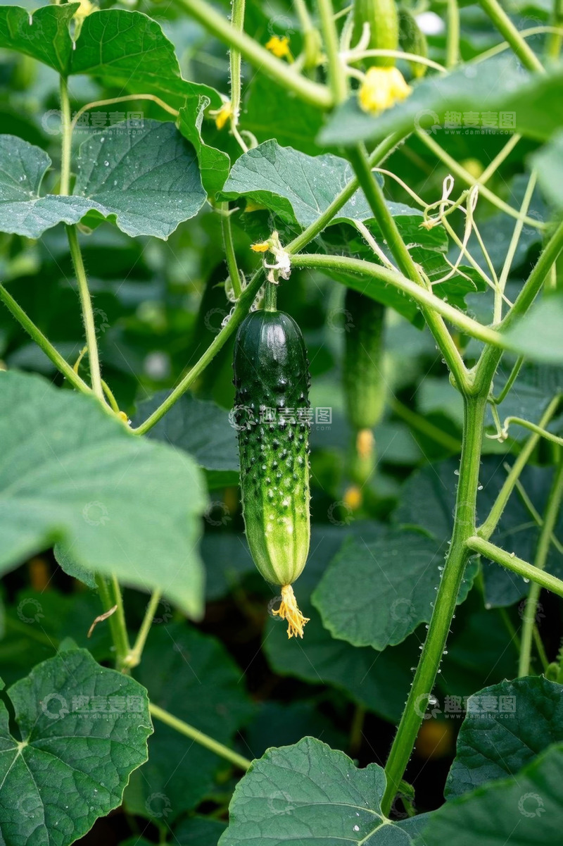 高清大图下载【趣麦麦图】藤上生长的新鲜黄瓜