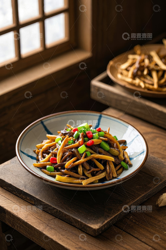中式菜肴摆放在木质桌面上