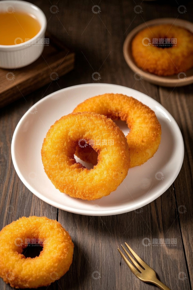高清大图下载【趣麦麦图】木桌上摆放的美味甜甜圈