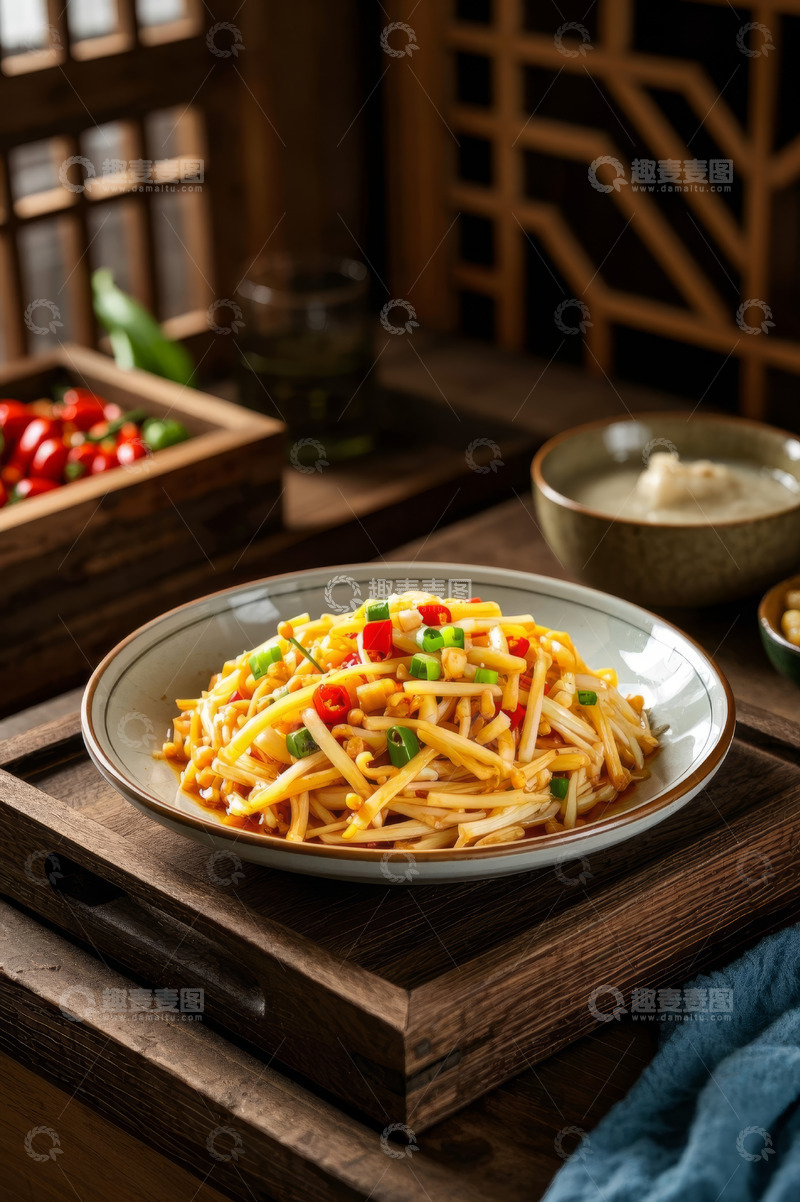 高清大图下载【趣麦麦图】中式餐桌摆放的爆炒土豆丝