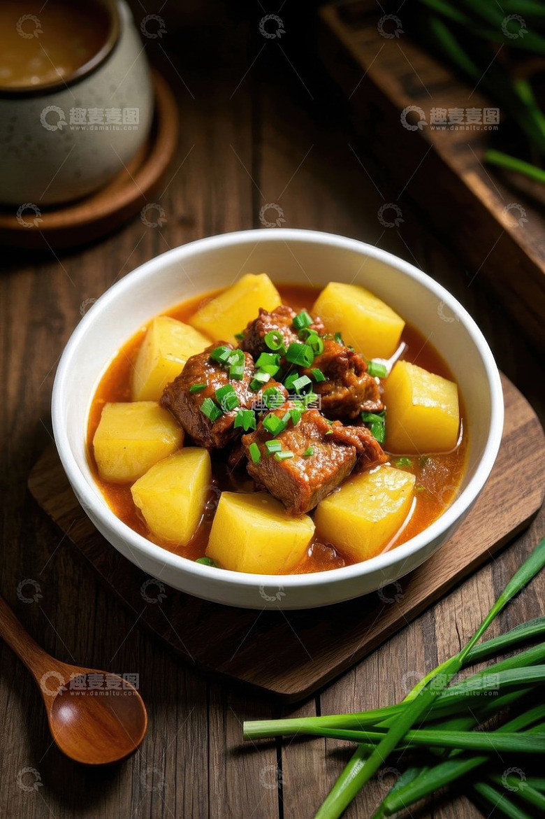 碗装土豆炖牛肉美食
