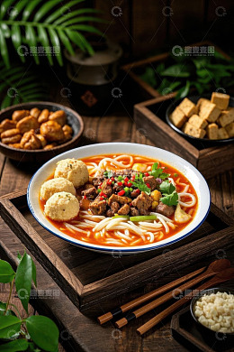 美味牛肉米粉搭配小吃