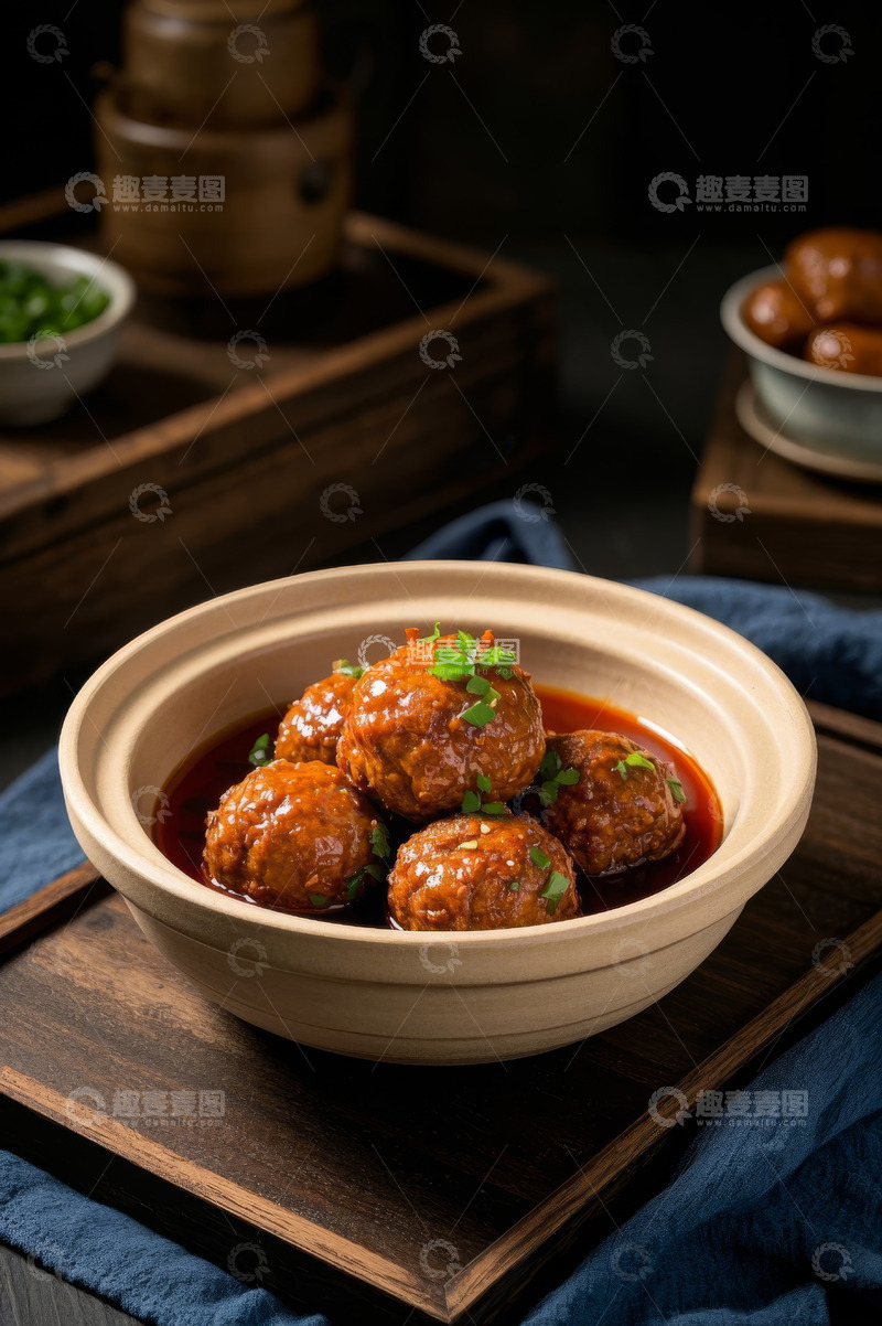高清大图下载【趣麦麦图】碗装红烧狮子头美食特写