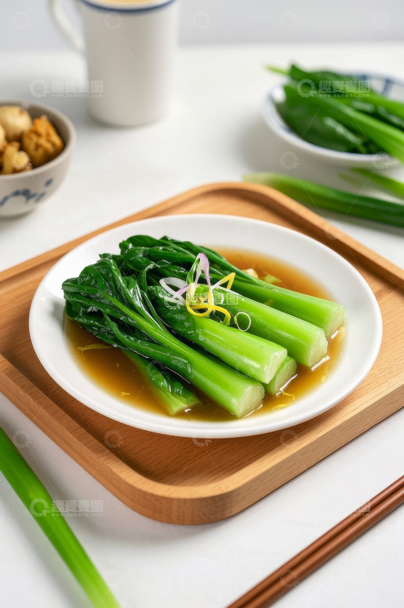 高清大图下载【趣麦麦图】白盘装煮青菜与配菜