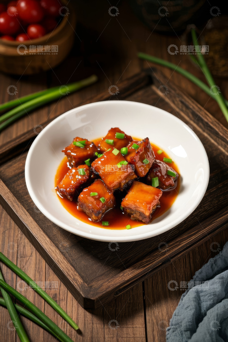 高清大图下载【趣麦麦图】木盘上的红烧肉美食特写