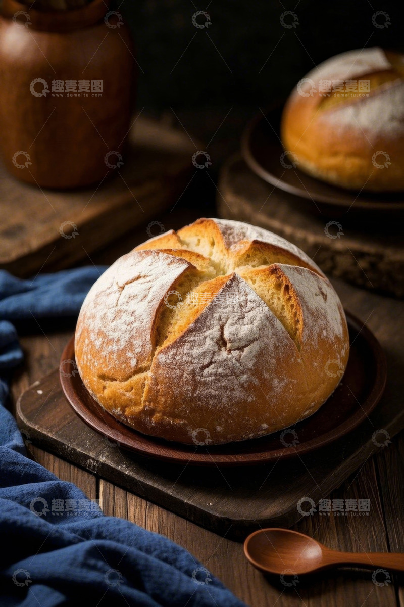 高清大图下载【趣麦麦图】木盘上的新鲜烘焙面包