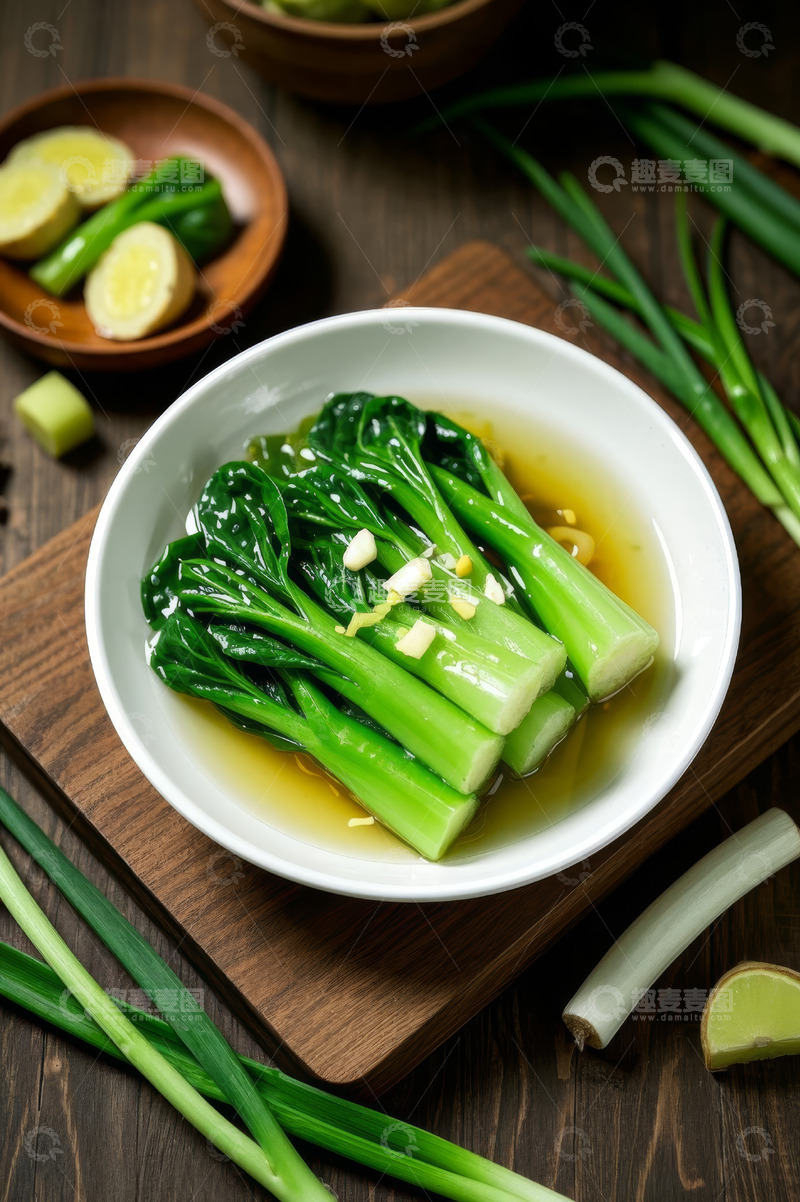 高清大图下载【趣麦麦图】白瓷碗中的清炒青菜