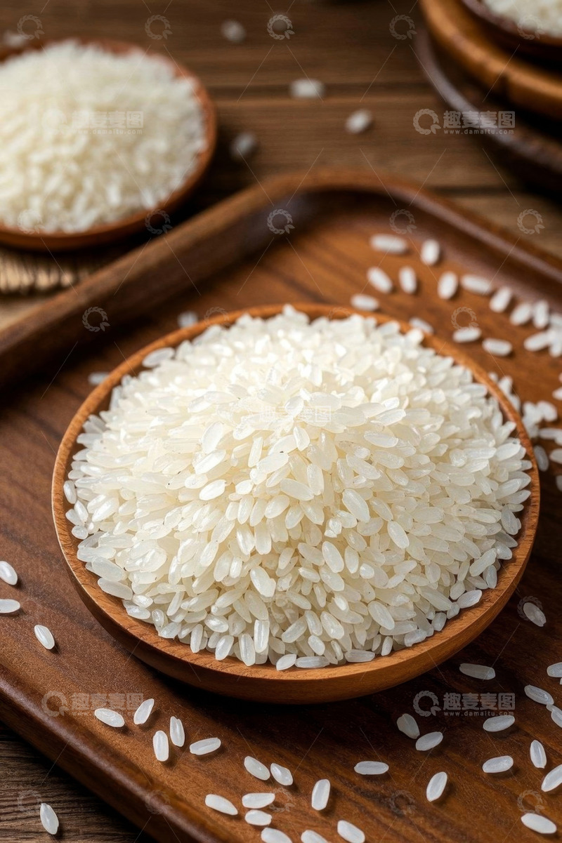 高清大图下载【趣麦麦图】木盘盛放的优质白米