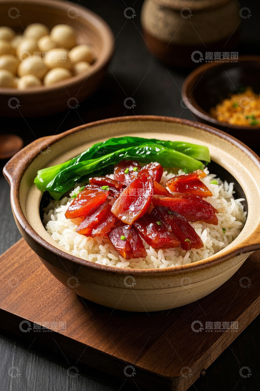 瓦煲腊肠米饭美食特写