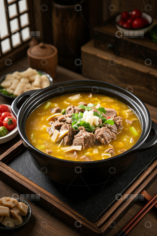 中式牛肉汤锅美食静物图