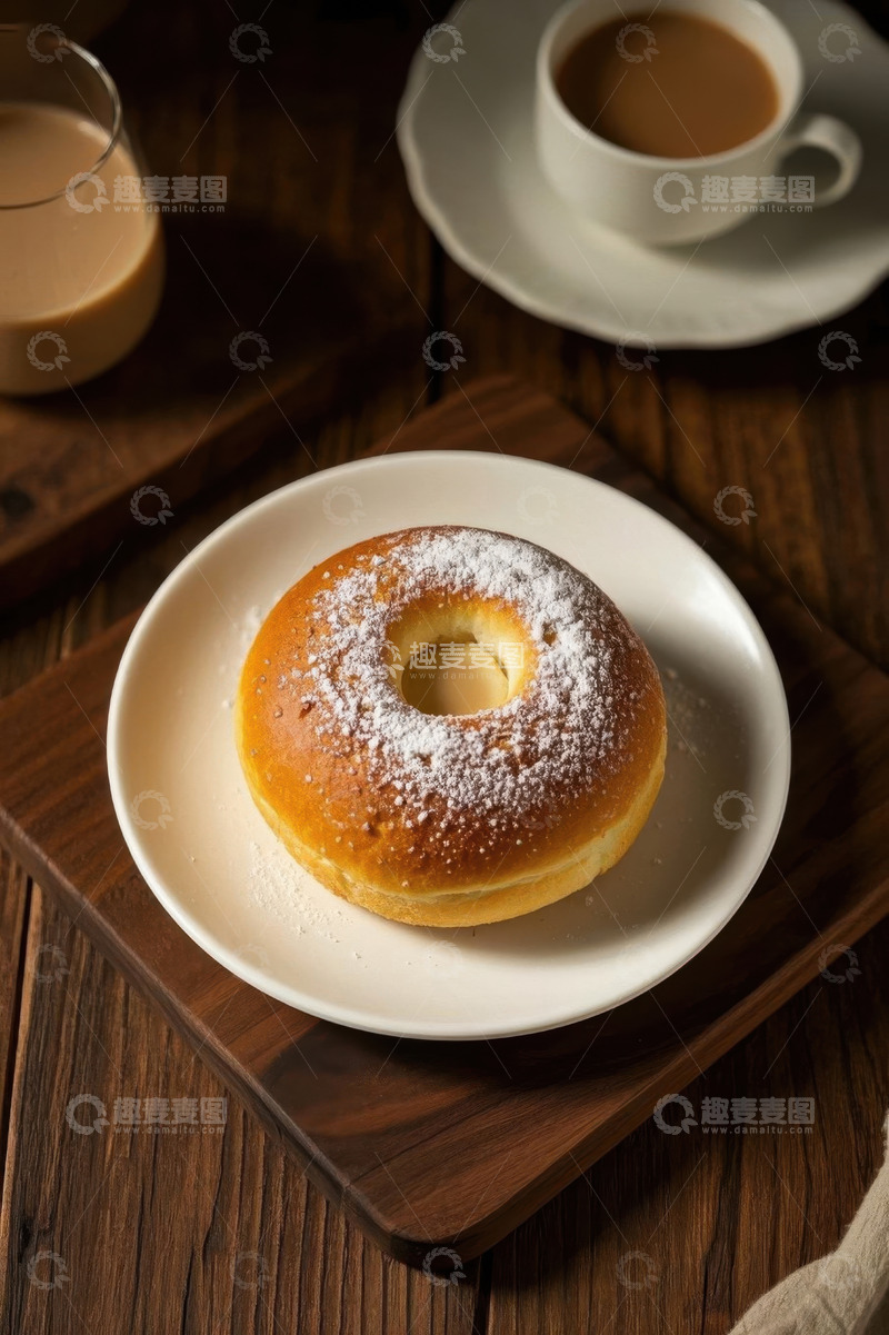 高清大图下载【趣麦麦图】木桌上的甜甜圈与饮品