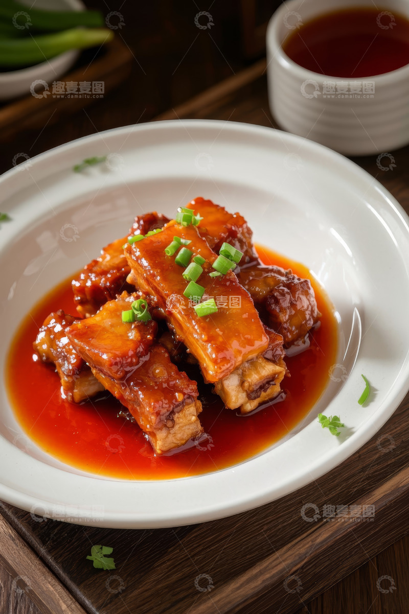 高清大图下载【趣麦麦图】盘中酱汁排骨特写