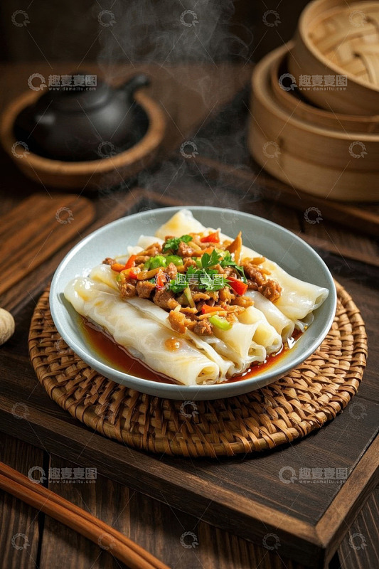 中式餐桌上的美味肠粉