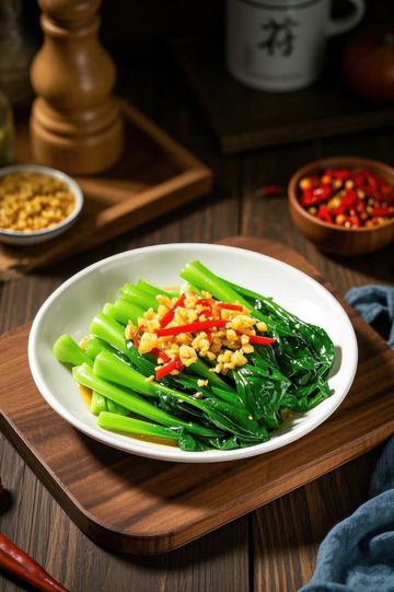 蒜蓉辣椒炒青菜美食特写