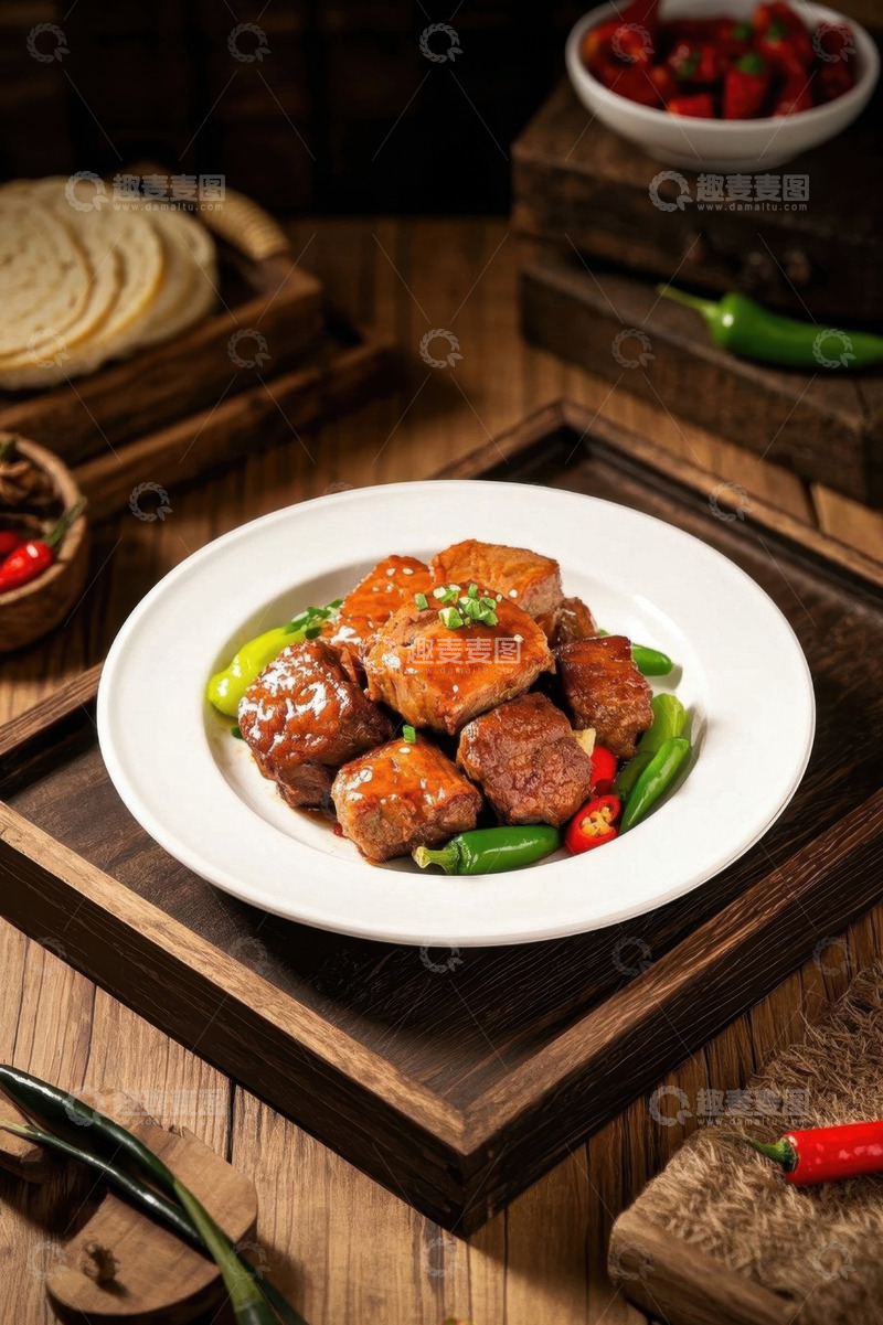 高清大图下载【趣麦麦图】中式美食红烧肉块摆盘特写