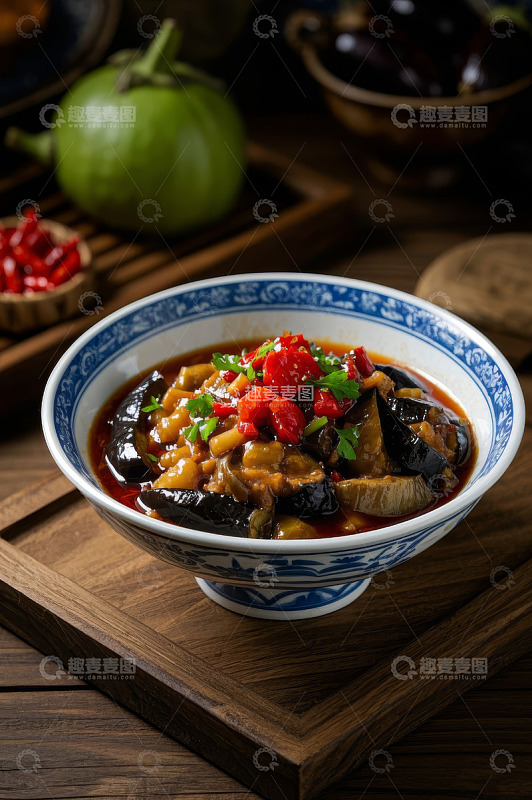 中式碗装茄子菜肴美食